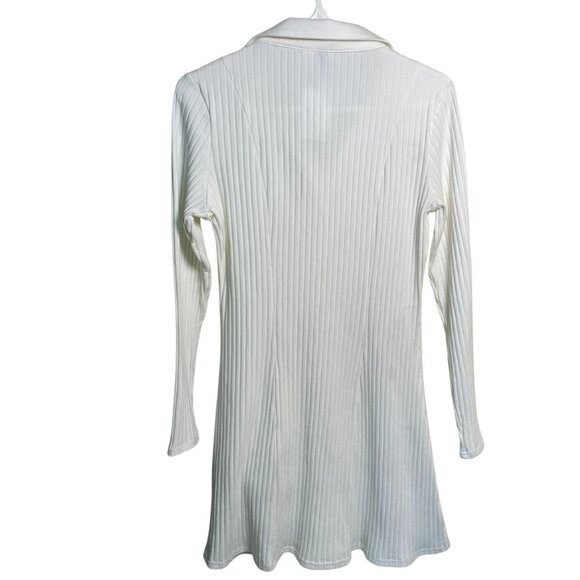 H&M Divided NWT Ribbed Front Buttons Collared Swing Dress Business Size L White - Picture 3 of 6